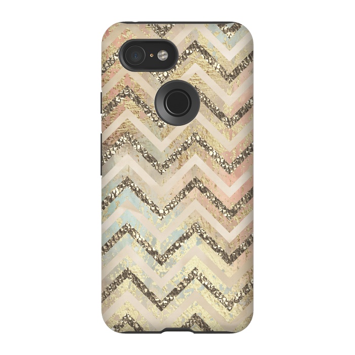 Pixel 3 StrongFit Chevron Gold Glamour Stripes 2 by Andrea Haase