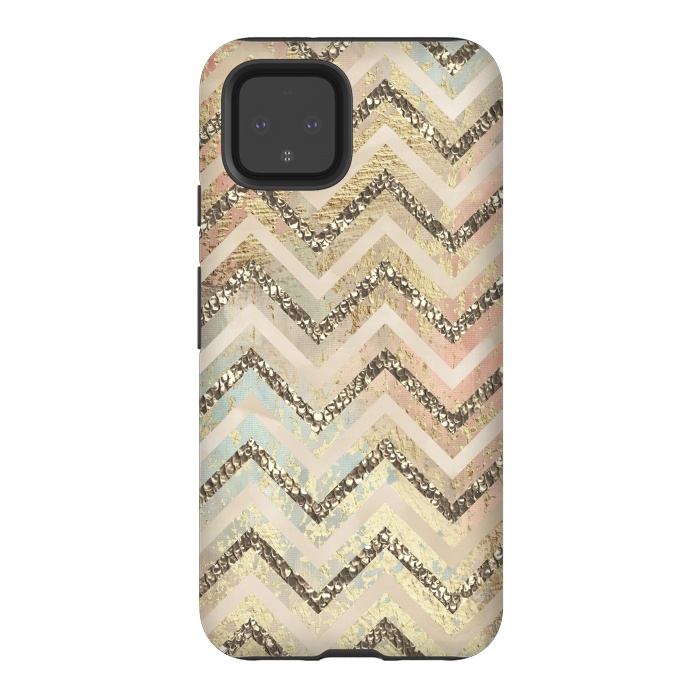 Pixel 4 StrongFit Chevron Gold Glamour Stripes 2 by Andrea Haase