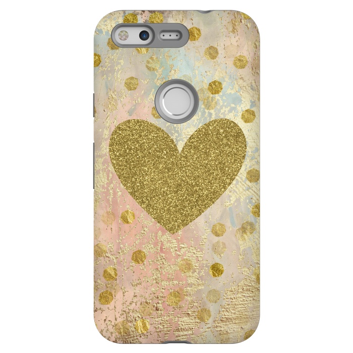 Pixel StrongFit Golden Heart And Sparkles by Andrea Haase