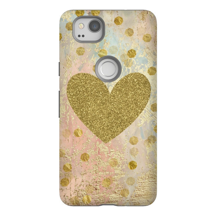 Pixel 2 StrongFit Golden Heart And Sparkles by Andrea Haase