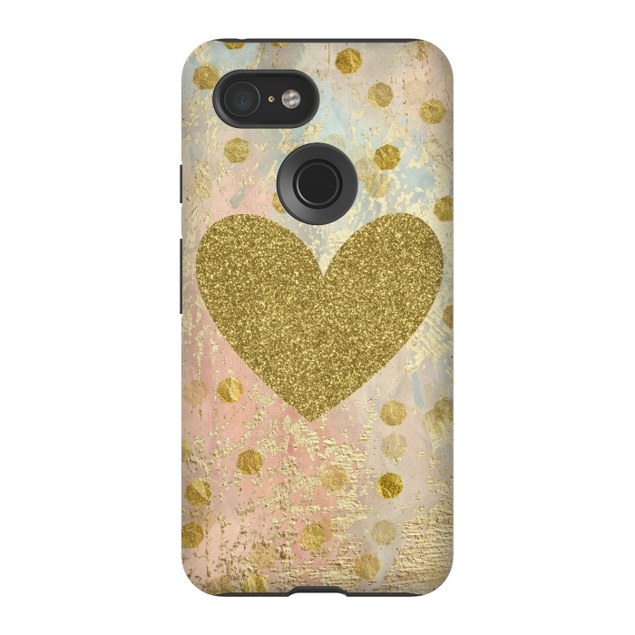 Pixel 3 StrongFit Golden Heart And Sparkles by Andrea Haase