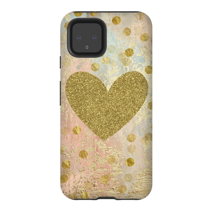 Pixel 4 StrongFit Golden Heart And Sparkles by Andrea Haase