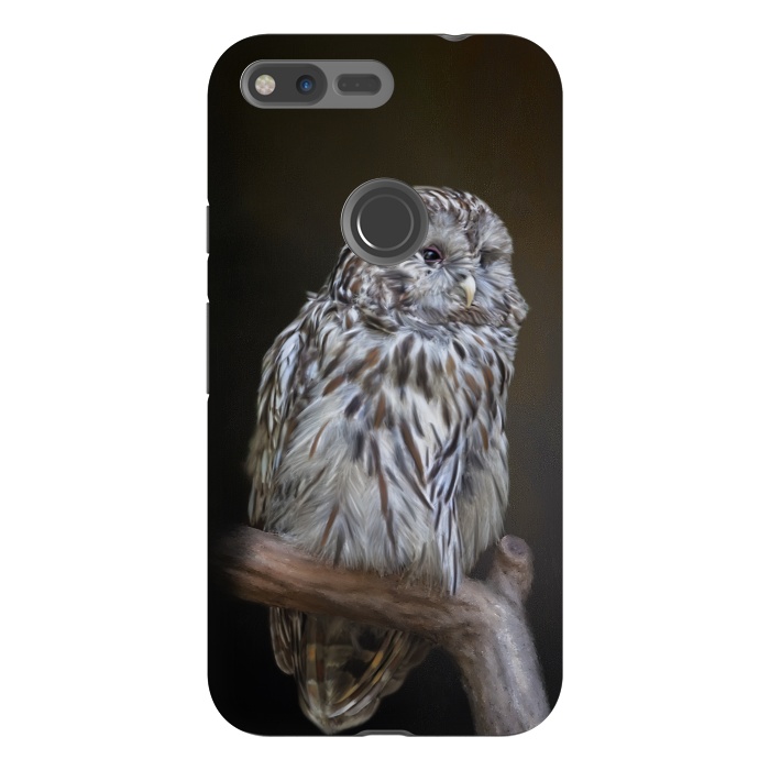 Pixel XL StrongFit A lovely cute painted owl with a brown background by Simone Gatterwe
