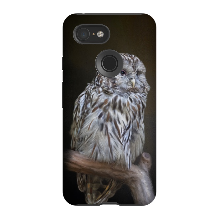 Pixel 3 StrongFit A lovely cute painted owl with a brown background by Simone Gatterwe