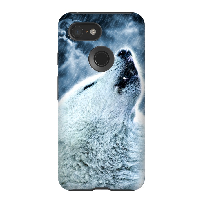 Pixel 3 StrongFit A howling wolf in the rain by Simone Gatterwe