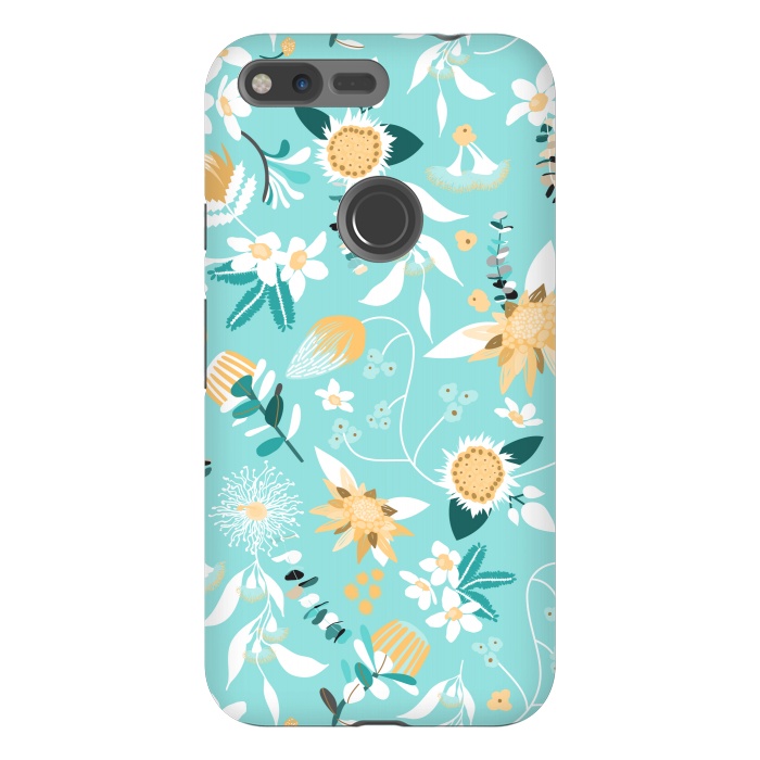 Pixel XL StrongFit Stylized Australian Florals in Blue and Yellow by Paula Ohreen