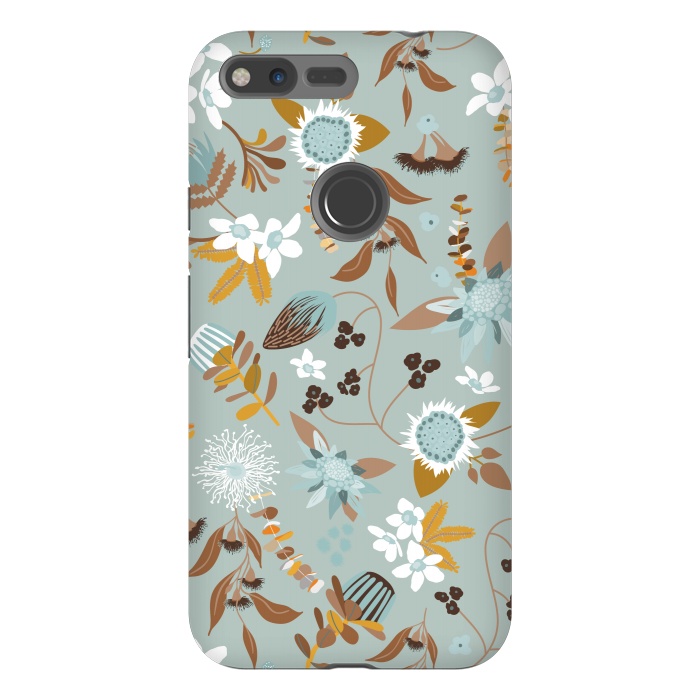 Pixel XL StrongFit Stylized Australian Florals in Blue and Mustard by Paula Ohreen