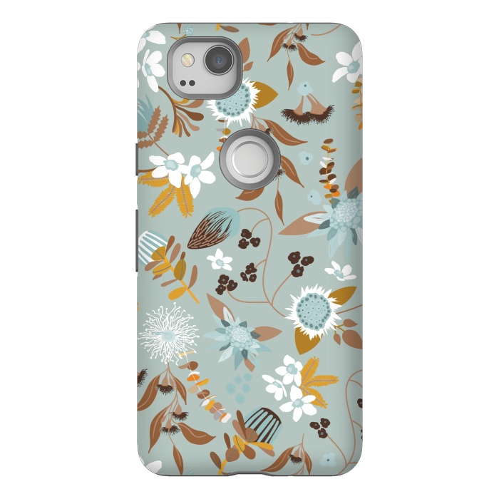 Pixel 2 StrongFit Stylized Australian Florals in Blue and Mustard by Paula Ohreen