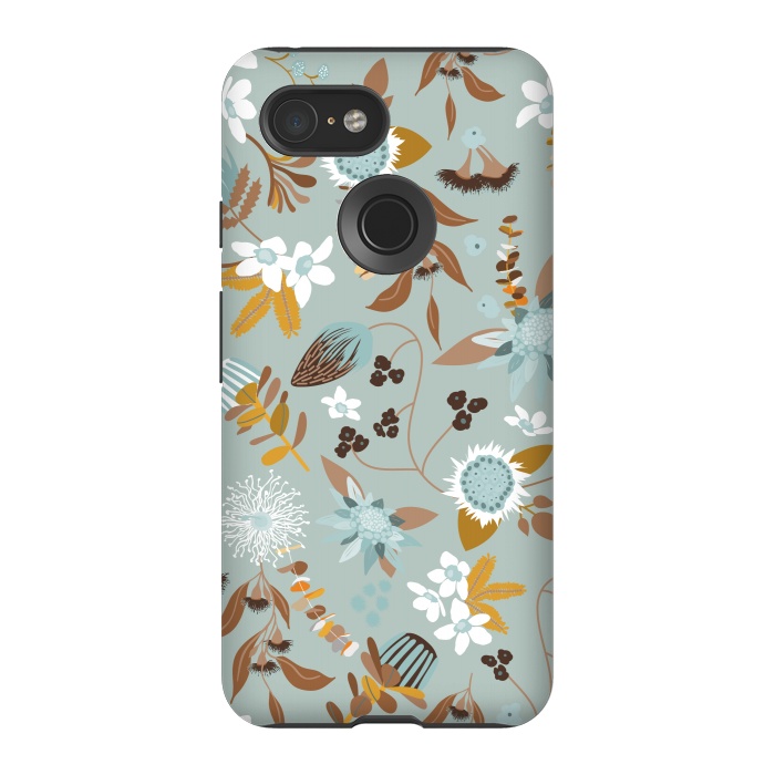 Pixel 3 StrongFit Stylized Australian Florals in Blue and Mustard by Paula Ohreen