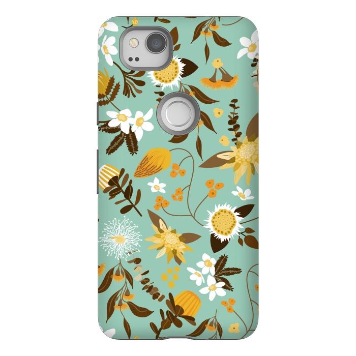 Pixel 2 StrongFit Stylized Australian Florals in Teal and Mustard by Paula Ohreen