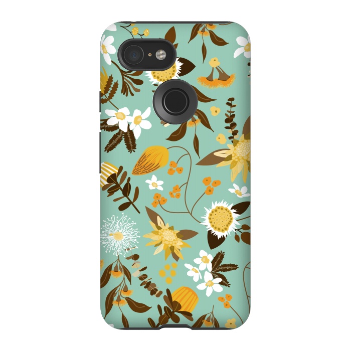 Pixel 3 StrongFit Stylized Australian Florals in Teal and Mustard by Paula Ohreen