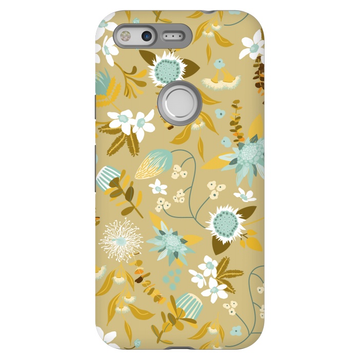 Pixel StrongFit Stylized Australian Florals in Blue and Cream by Paula Ohreen