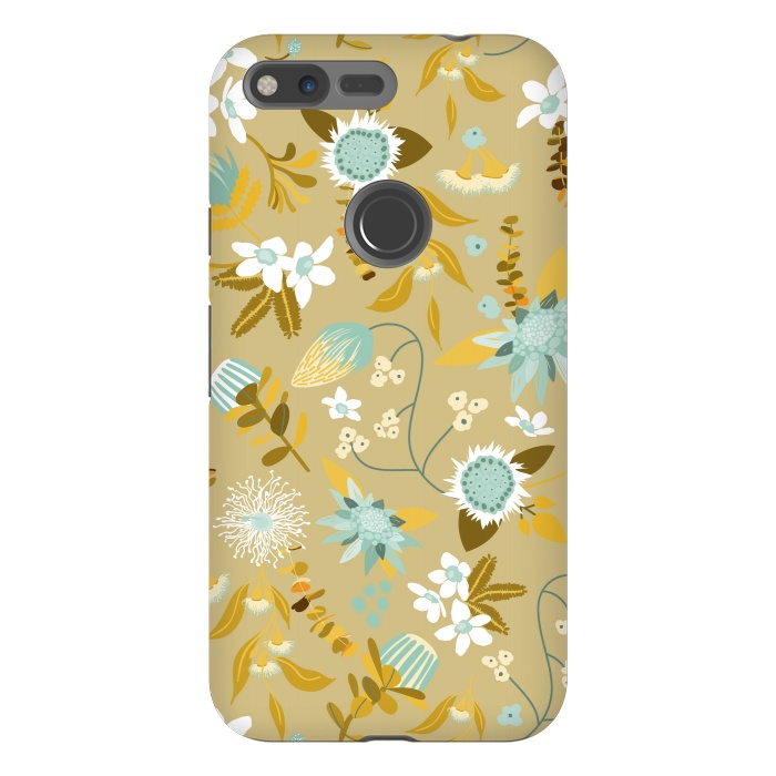 Pixel XL StrongFit Stylized Australian Florals in Blue and Cream by Paula Ohreen