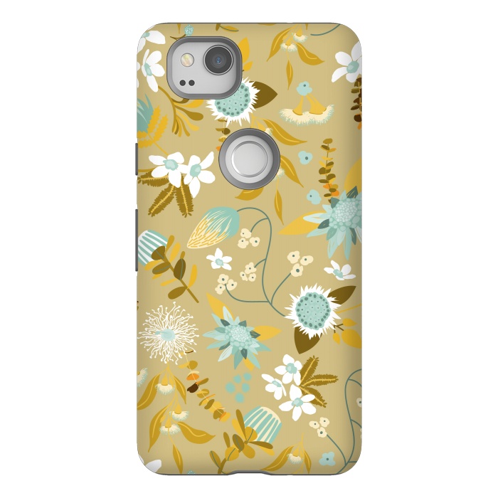 Pixel 2 StrongFit Stylized Australian Florals in Blue and Cream by Paula Ohreen