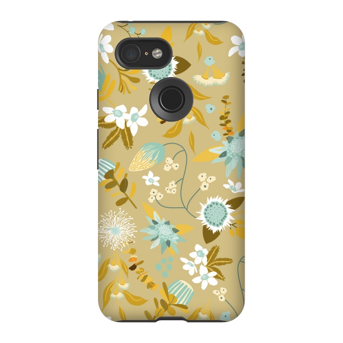 Pixel 3 StrongFit Stylized Australian Florals in Blue and Cream by Paula Ohreen