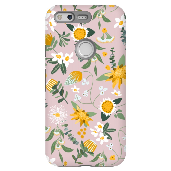 Pixel StrongFit Stylized Australian Florals in Pink and Yellow by Paula Ohreen
