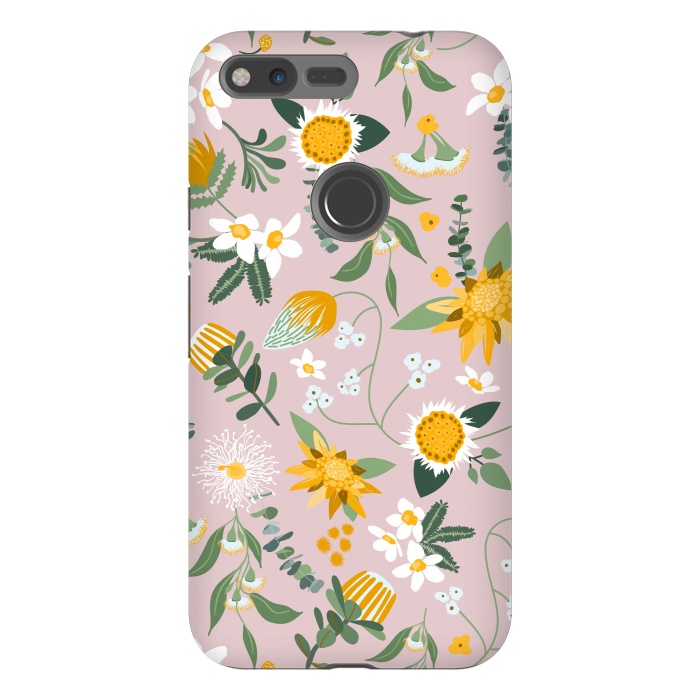 Pixel XL StrongFit Stylized Australian Florals in Pink and Yellow by Paula Ohreen