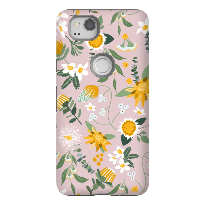 Pixel 2 StrongFit Stylized Australian Florals in Pink and Yellow by Paula Ohreen