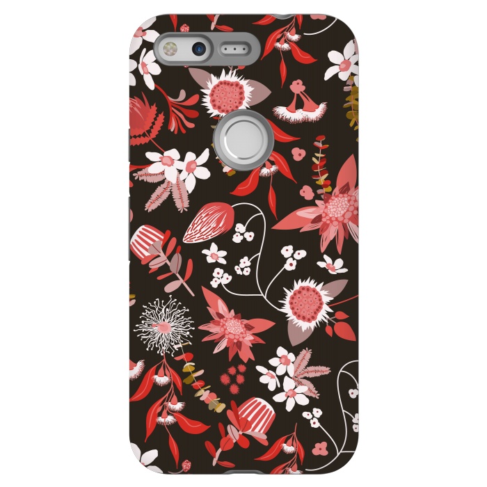 Pixel StrongFit Stylized Australian Florals in Brown and Pink by Paula Ohreen