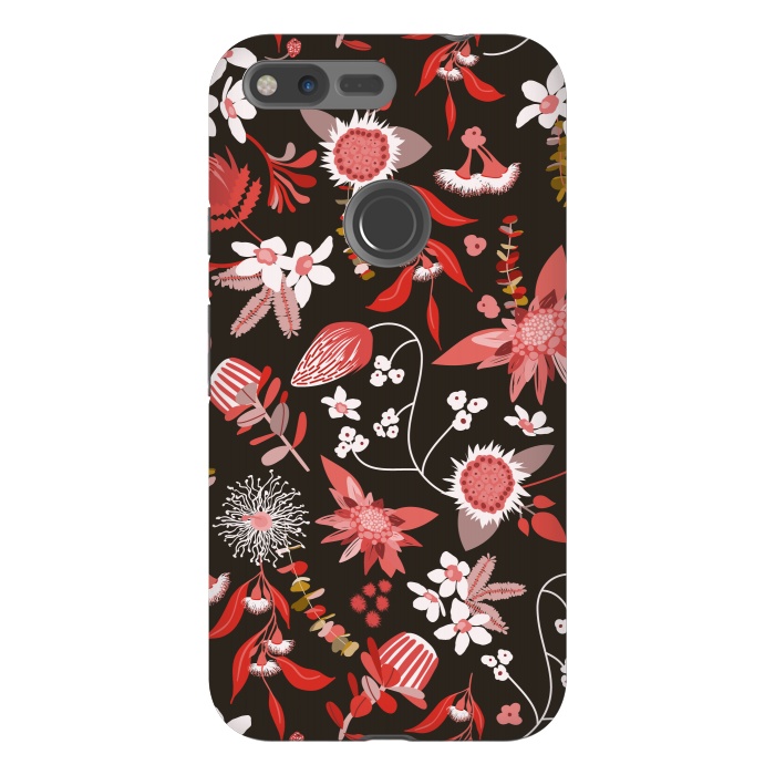 Pixel XL StrongFit Stylized Australian Florals in Brown and Pink by Paula Ohreen