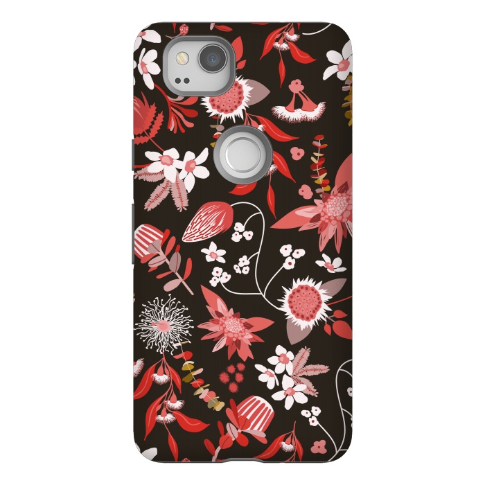 Pixel 2 StrongFit Stylized Australian Florals in Brown and Pink by Paula Ohreen