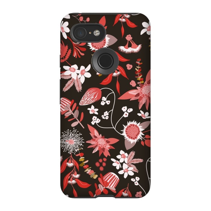 Pixel 3 StrongFit Stylized Australian Florals in Brown and Pink by Paula Ohreen