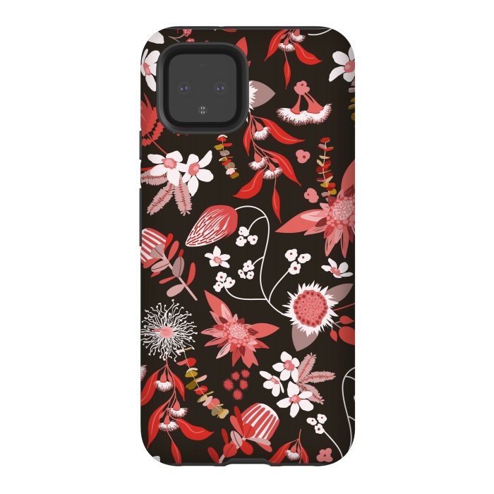 Pixel 4 StrongFit Stylized Australian Florals in Brown and Pink by Paula Ohreen