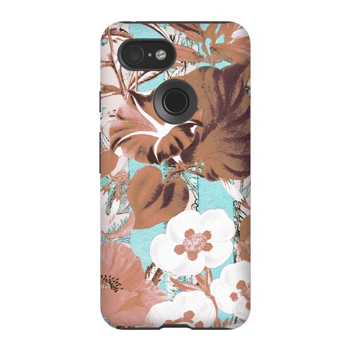 Pixel 3 StrongFit Romantic flowers on pastel blue stripes by Oana 