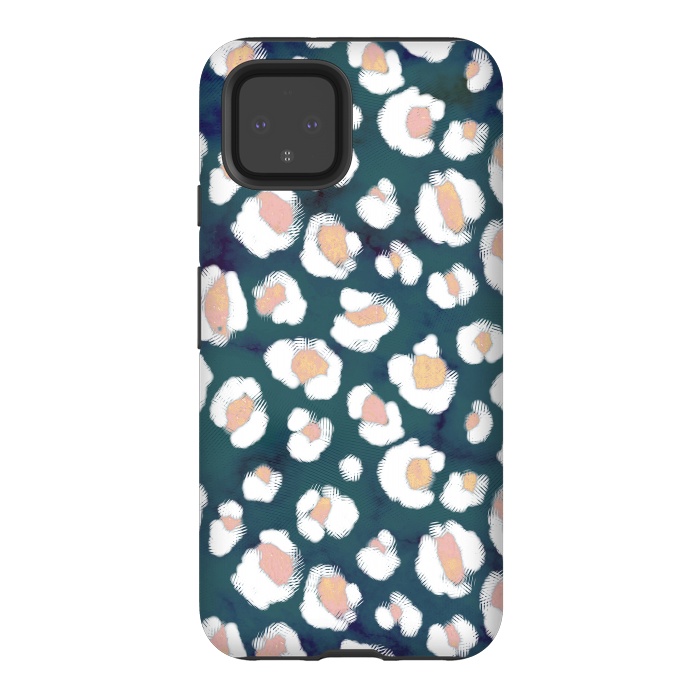 Pixel 4 StrongFit Rose gold white brushed leopard print by Oana 