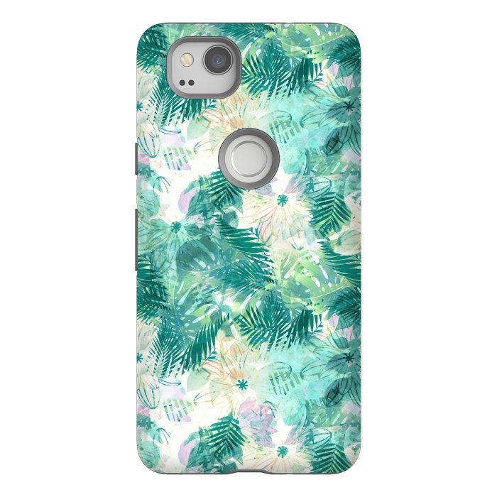 Pixel 2 StrongFit Tropical leaves and white watercolor flowers by Oana 