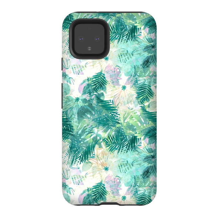 Pixel 4 StrongFit Tropical leaves and white watercolor flowers by Oana 