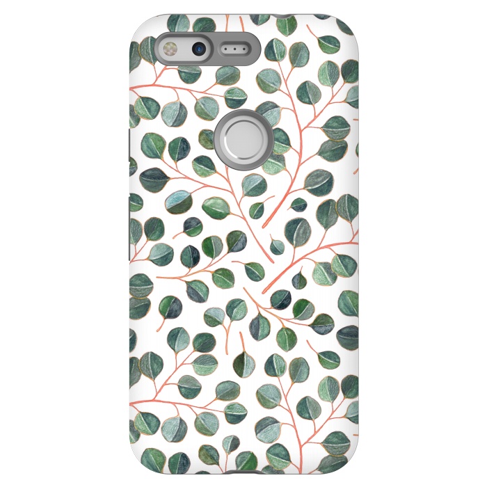 Pixel StrongFit Simple Silver Dollar Eucalyptus Leaves on White by Micklyn Le Feuvre