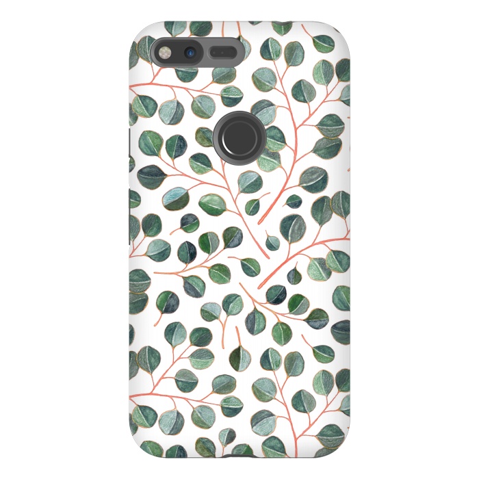Pixel XL StrongFit Simple Silver Dollar Eucalyptus Leaves on White by Micklyn Le Feuvre