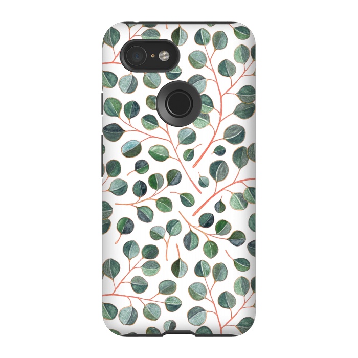 Pixel 3 StrongFit Simple Silver Dollar Eucalyptus Leaves on White by Micklyn Le Feuvre