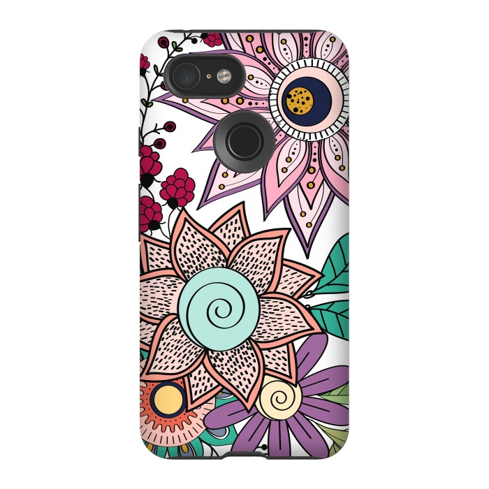Pixel 3 StrongFit Stylish floral doodles vibrant design by InovArts