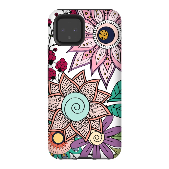 Pixel 4 StrongFit Stylish floral doodles vibrant design by InovArts