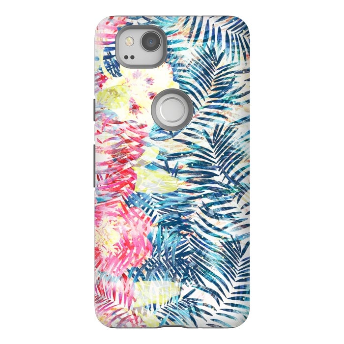Pixel 2 StrongFit Colorful tropical leaves hawaiian bouquet by Oana 
