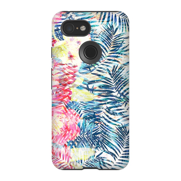 Pixel 3 StrongFit Colorful tropical leaves hawaiian bouquet by Oana 