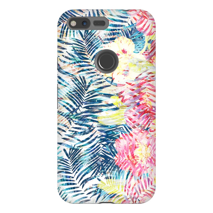 Pixel XL StrongFit Tropical palm leaves and colorful flowers by Oana 
