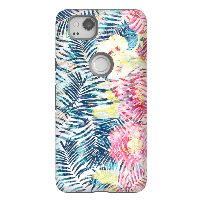 Pixel 2 StrongFit Tropical palm leaves and colorful flowers by Oana 
