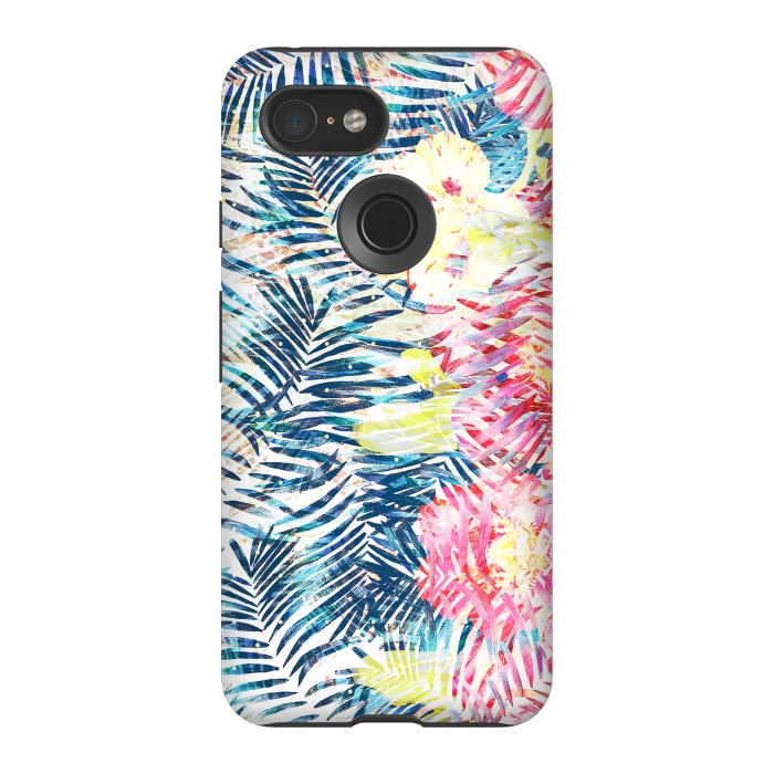 Pixel 3 StrongFit Tropical palm leaves and colorful flowers by Oana 