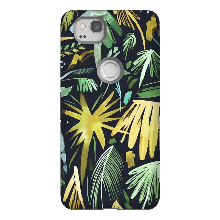 Pixel 2 StrongFit Brushstrokes Palms Neon Gold by Ninola Design