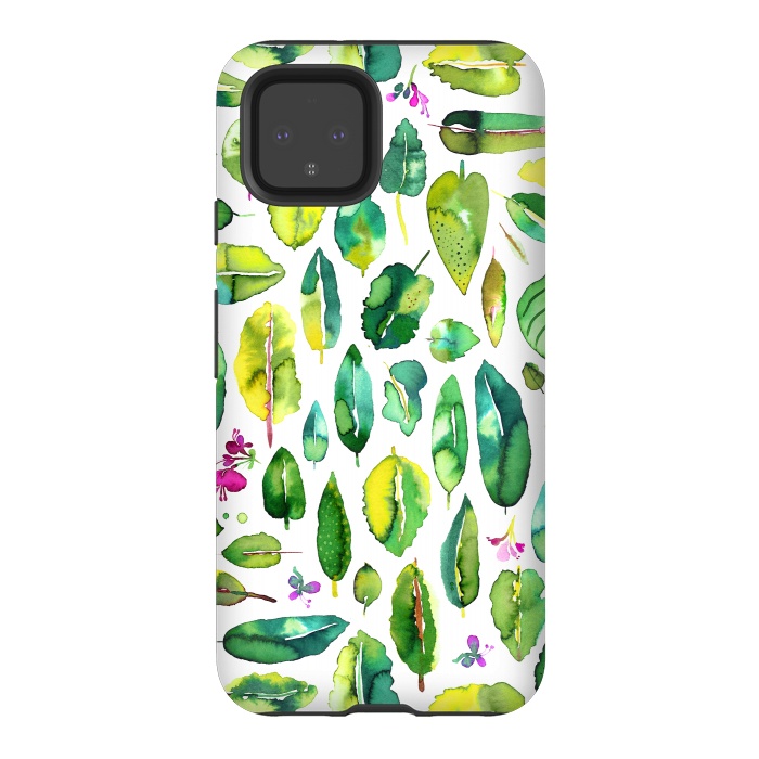Pixel 4 StrongFit Botanical Green Leaves by Ninola Design