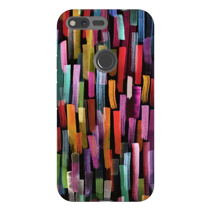 Pixel XL StrongFit Colorful Brushstrokes Black by Ninola Design