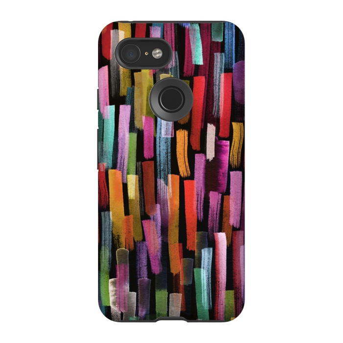 Pixel 3 StrongFit Colorful Brushstrokes Black by Ninola Design