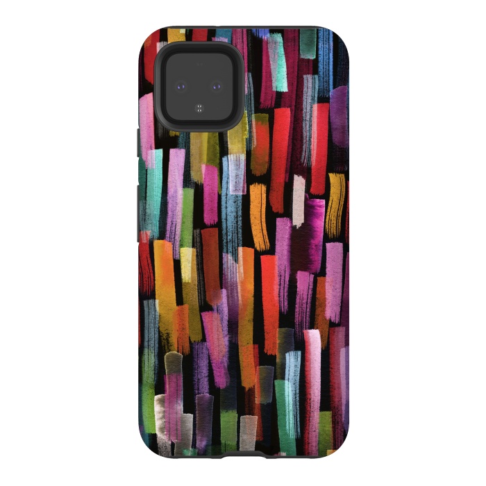 Pixel 4 StrongFit Colorful Brushstrokes Black by Ninola Design