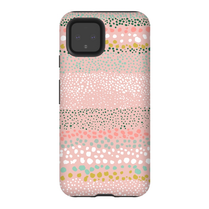 Pixel 4 StrongFit Little Textured Dots Stripes Pink by Ninola Design