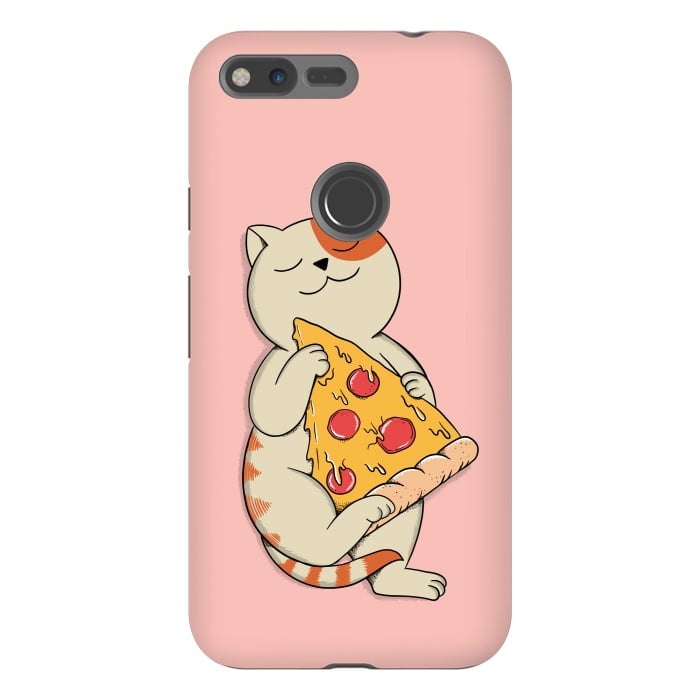 Pixel XL StrongFit Cat and Pizza Pink by Coffee Man
