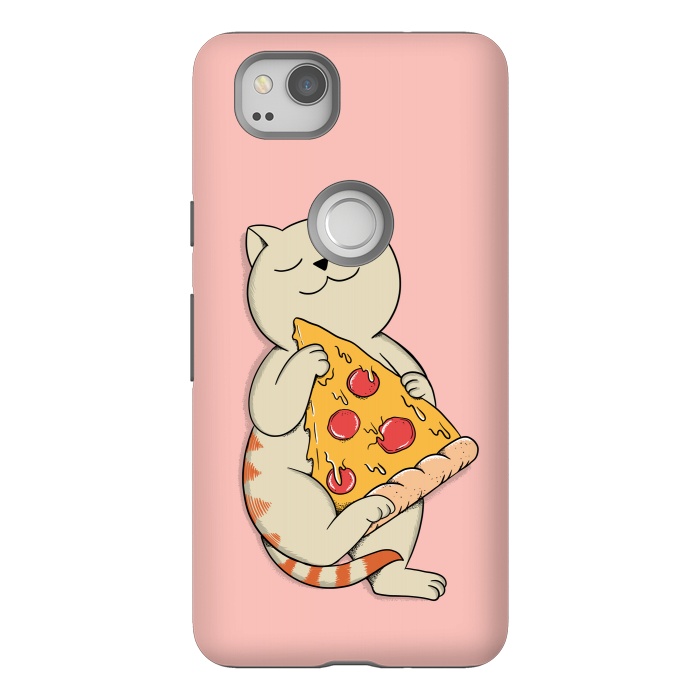 Pixel 2 StrongFit Cat and Pizza Pink by Coffee Man