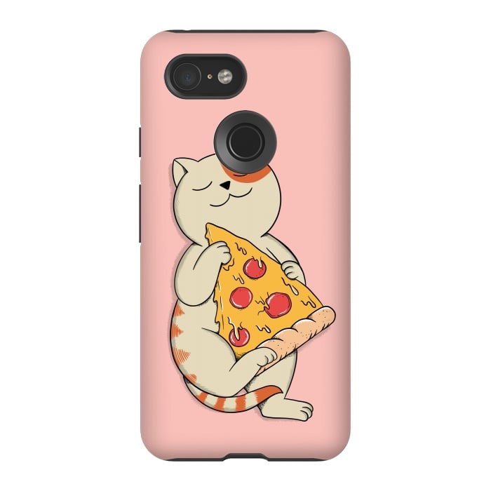 Pixel 3 StrongFit Cat and Pizza Pink por Coffee Man